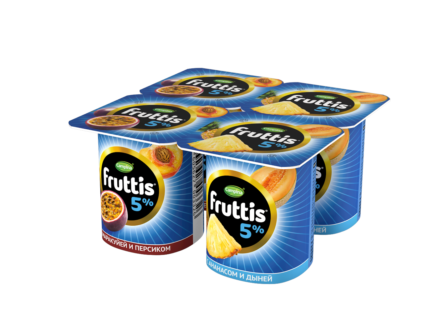 Йогурт Фруттис слив.лакомство со вкусом персик-маракуйя/ананас-дыня 5% 115г стакан