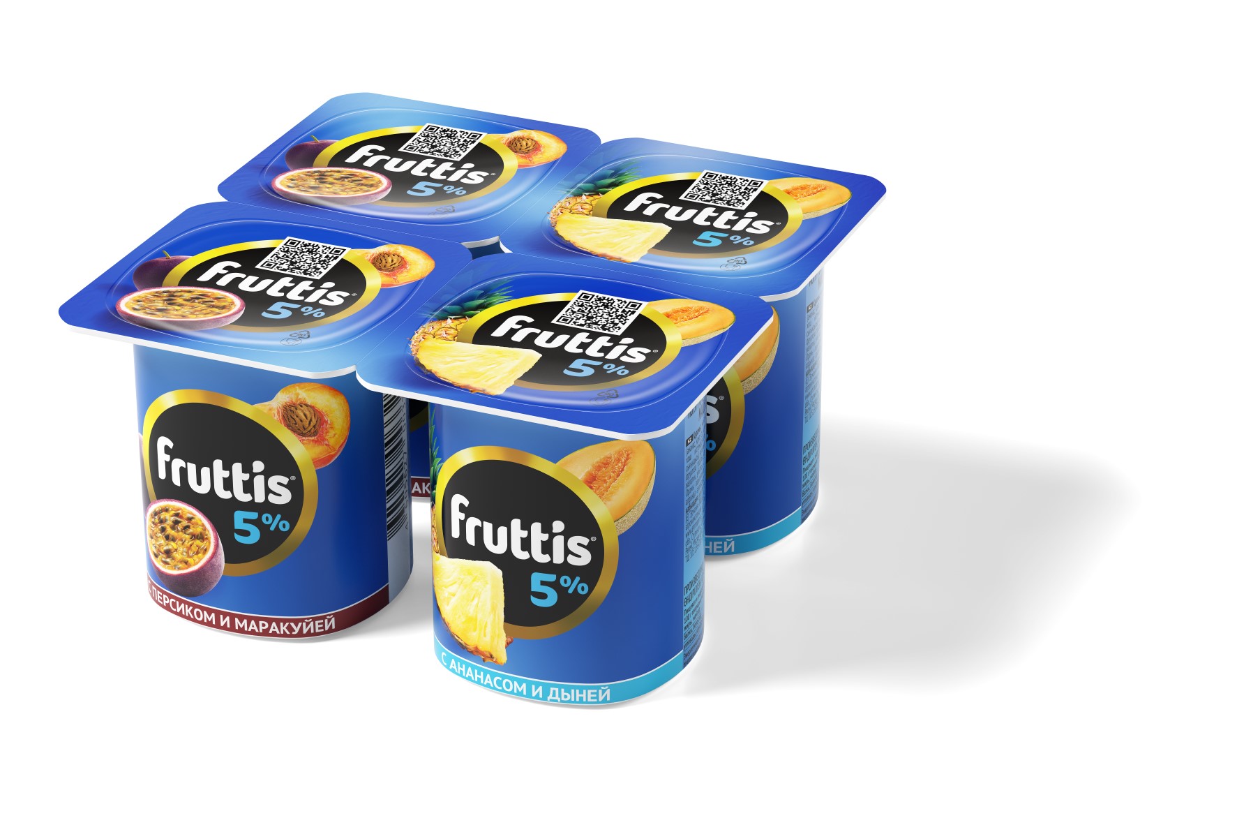 Йогурт Фруттис слив.лакомство со вкусом персик-маракуйя/ананас-дыня 5% 115г стакан