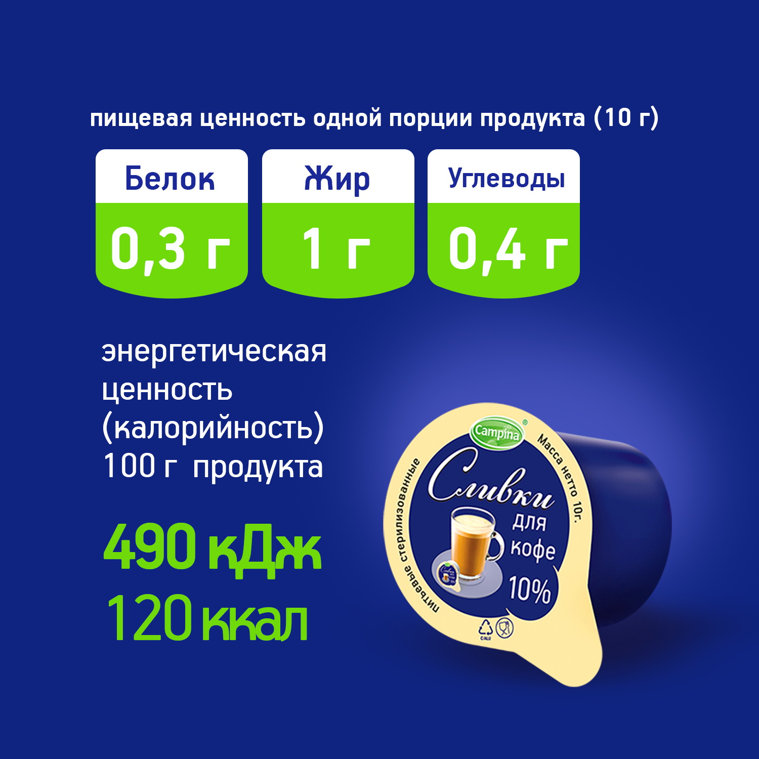 Сливки для кофе Кампина 10% 10г