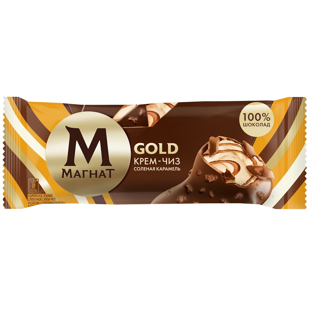 Мороженое ЮЛ эскимо МАГНАТ СЛИВ. GOLD КРЕМ-ЧИЗ СОЛЕНАЯ КАРАМЕЛЬ 24*70г