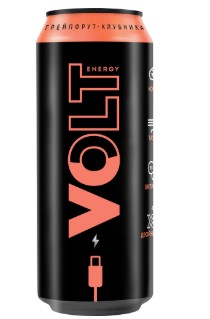 Энергетический газированный напиток VOLT ENERGY безалкогольный со вкусом грейпфрута и клубники ж/б 0,45*24