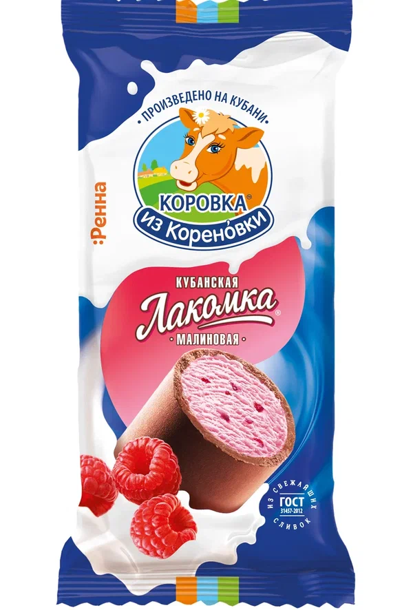 Мороженое Лакомка КизК пломбир С МАЛИНОЙ В ШОК.- СЛИВОЧН. ГЛАЗ. м.д.ж. 15,0%, 90г