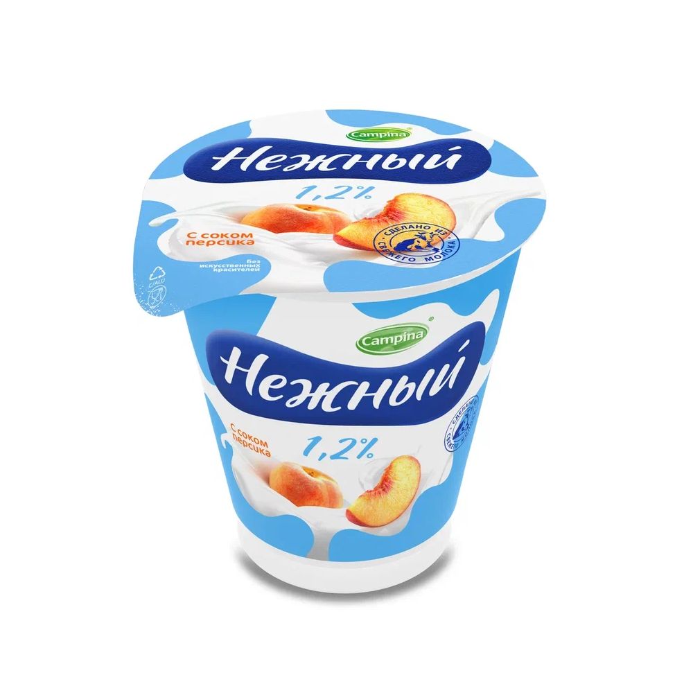 Йогурт Кампина Нежный с соком персика 1,2% 320г стакан