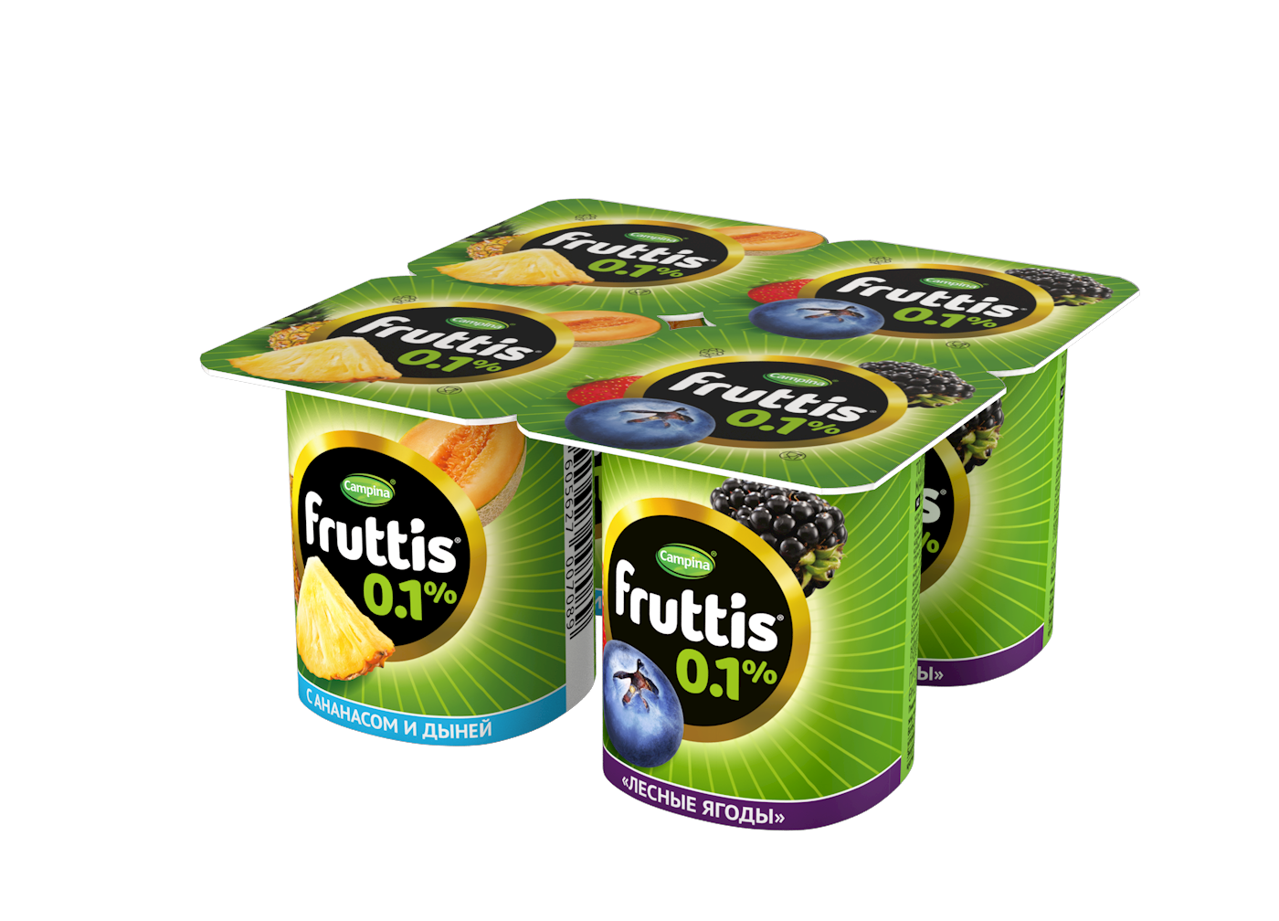 Йогурт Фруттис легкий со вкусом ананас-дыня/лес.яг. 0,1% 110г