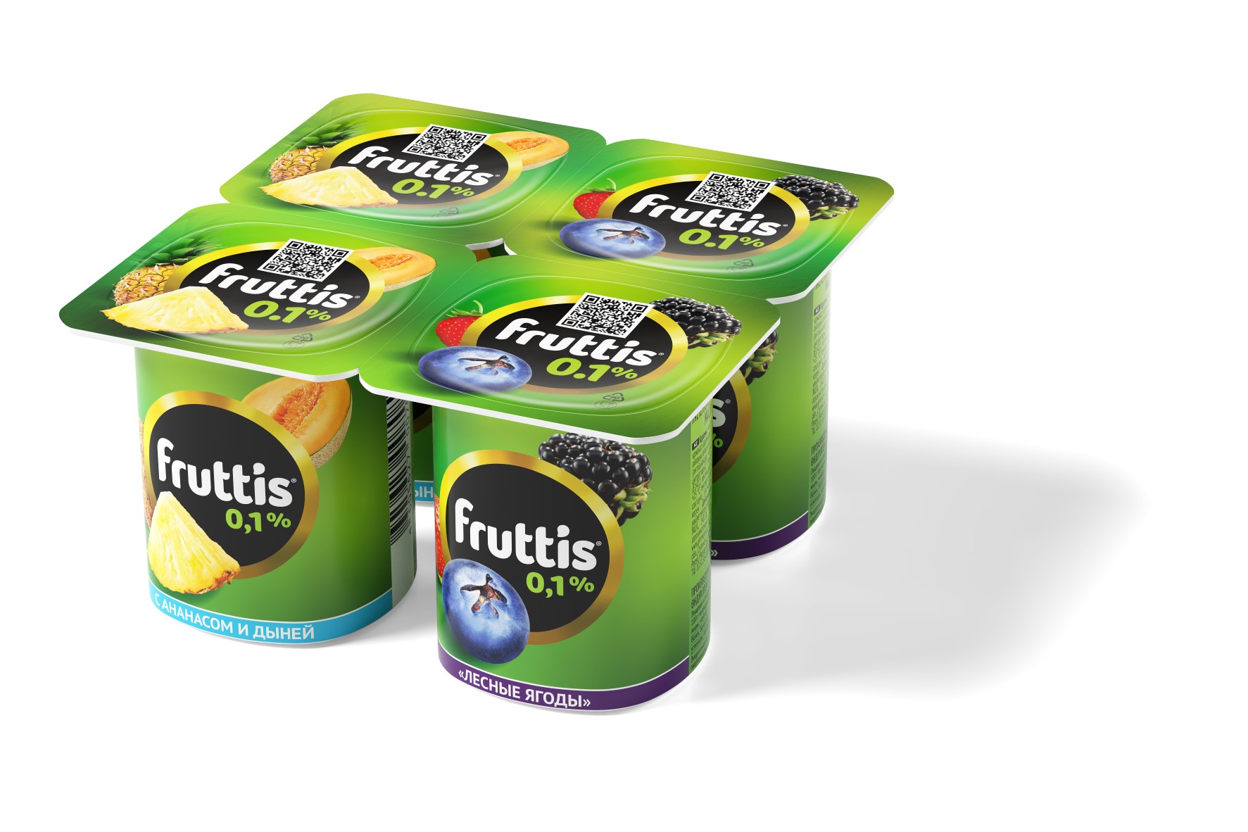 Йогурт Фруттис легкий со вкусом ананас-дыня/лес.яг. 0,1% 110г
