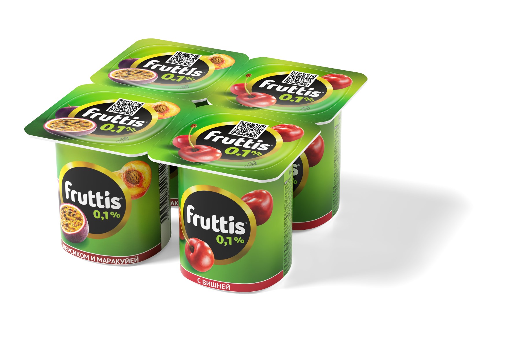 Йогуртный продукт Fruttis 0,1% Персик-маракуйя/Вишня, 110г