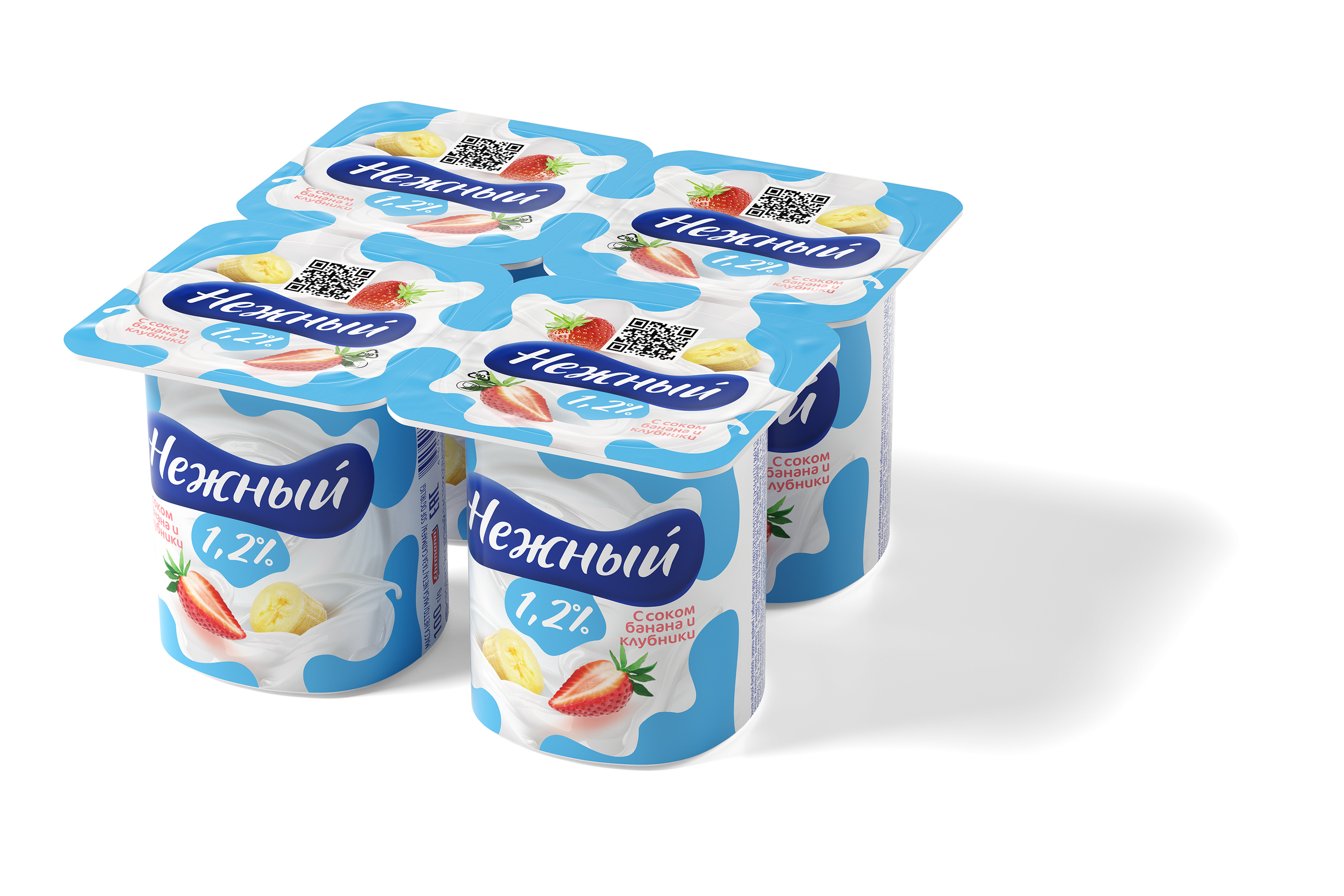 Йогурт Кампина Нежный с соком банана и клубники 1,2% 100г стакан