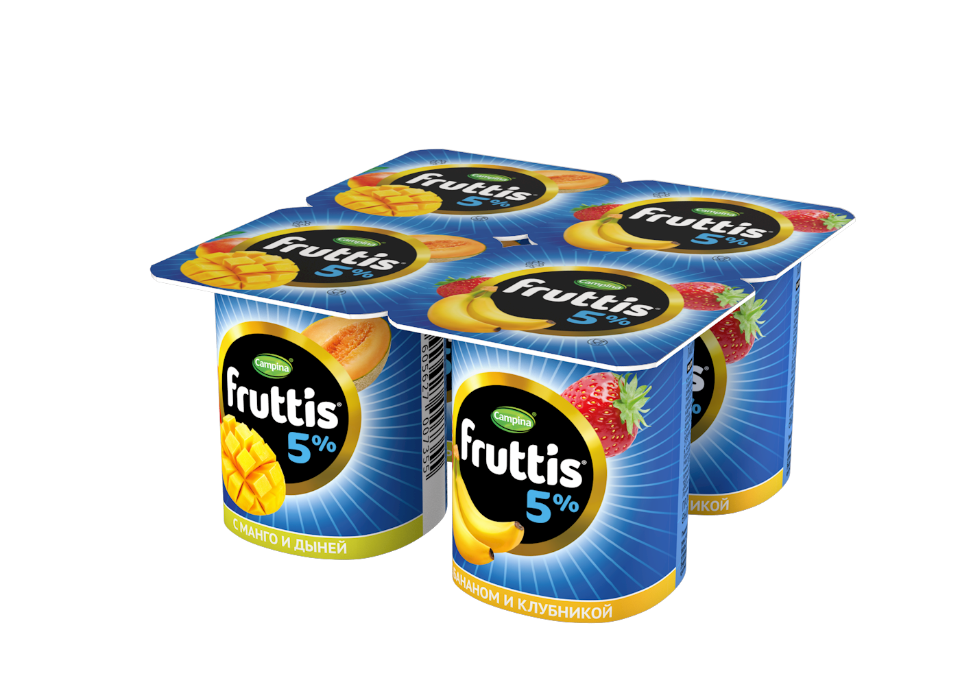 Йогурт Фруттис слив. лаком. со вкусом дыня-манго/ банан-клубника 5% 115г стакан