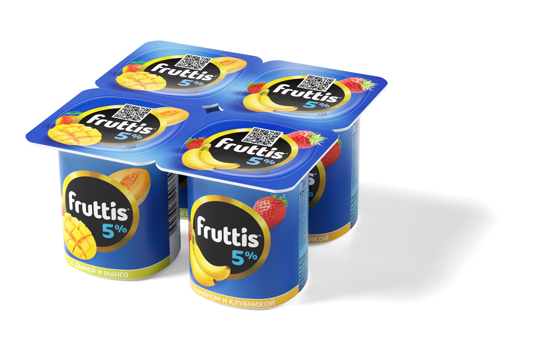 Йогурт Фруттис слив. лаком. со вкусом дыня-манго/ банан-клубника 5% 115г стакан