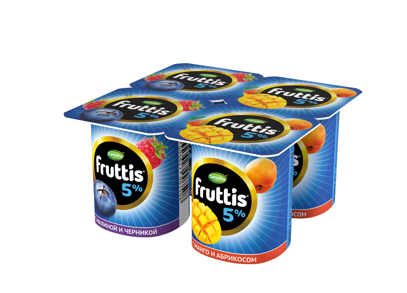 Йогуртный продукт Fruttis 5% Малина-черника/Абрикос-манго, 115г