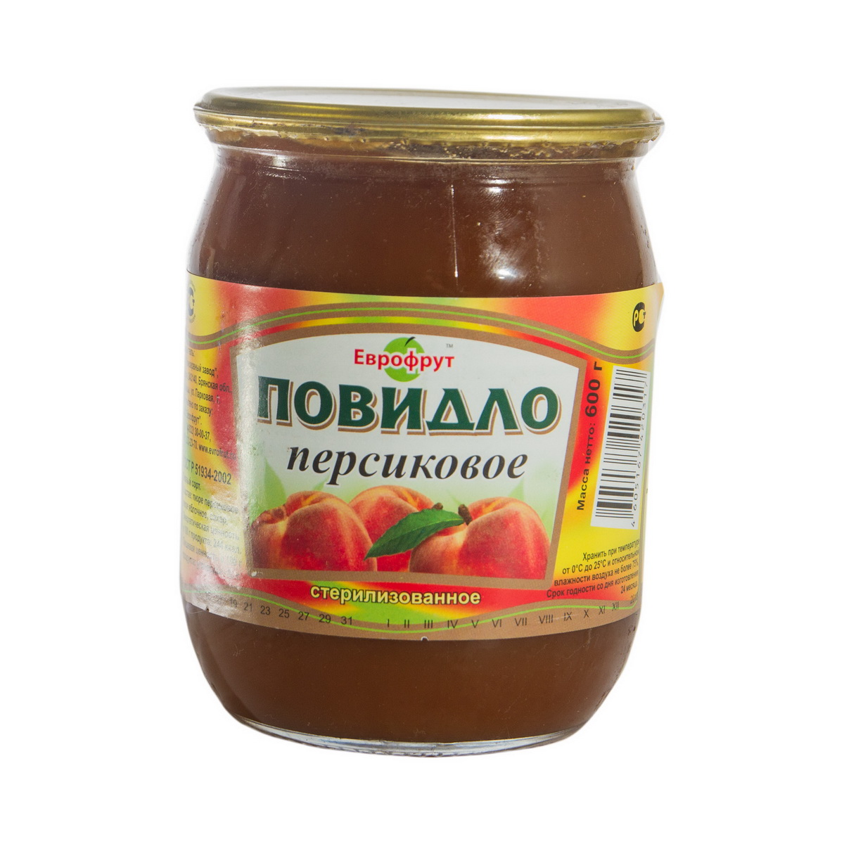 Повидло Евофрут Персик 600г ст/б
