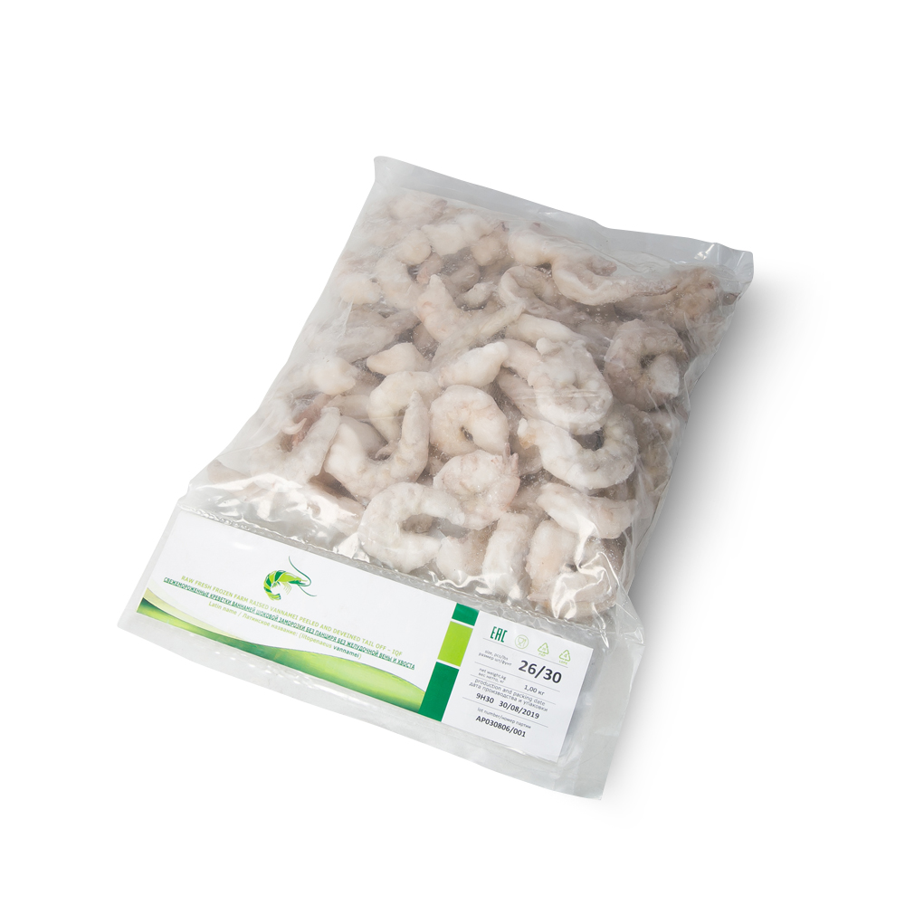 Креветка очищ б/хв с/м 26/30 1кг/10шт (Индия)