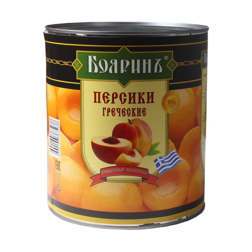 Персики 3100мл (6) половинки в легком сиропе ж/б Бояринъ имп (сух вес 1800гр)