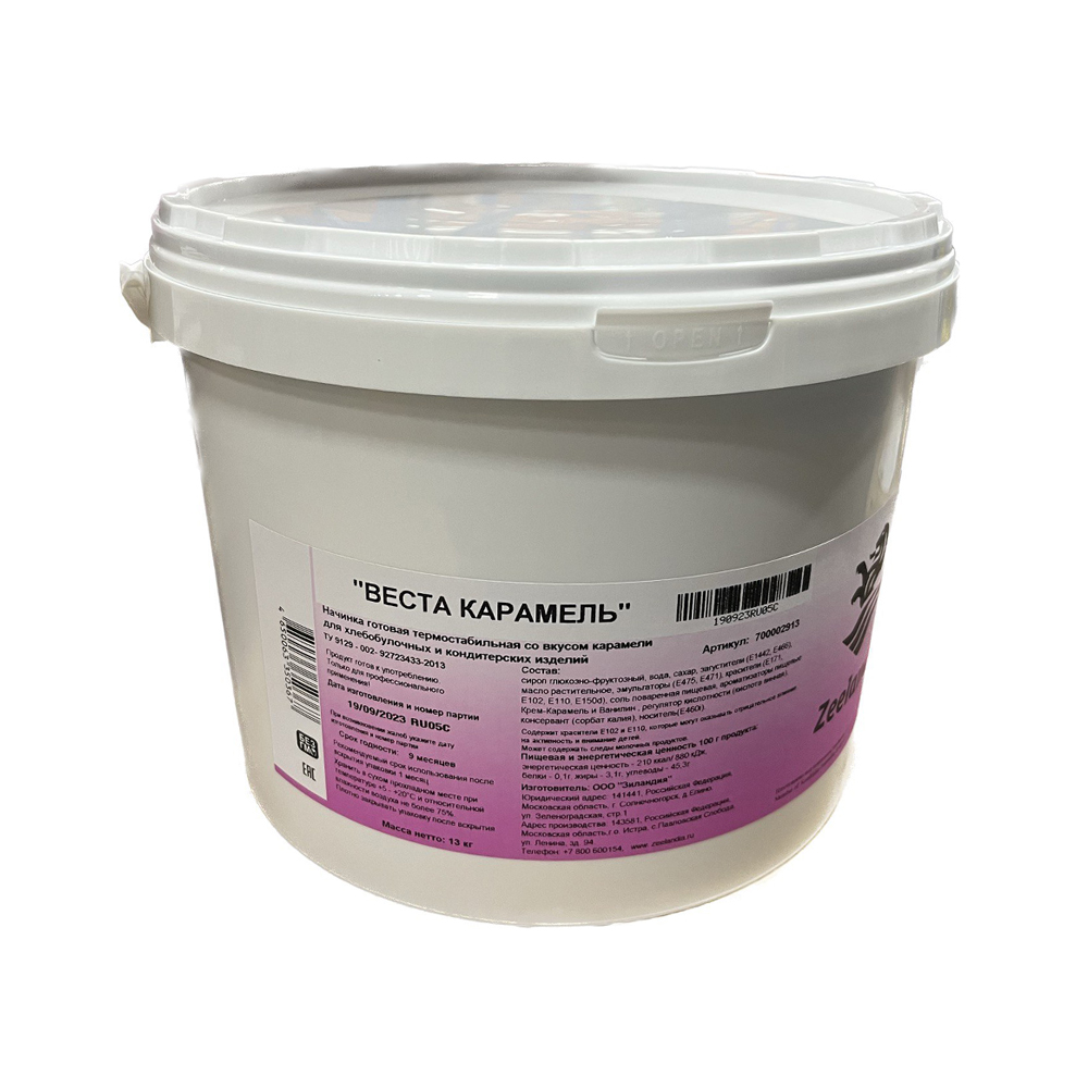 Начинка готовая Зиландия Веста Карамель термостабильная  13кг