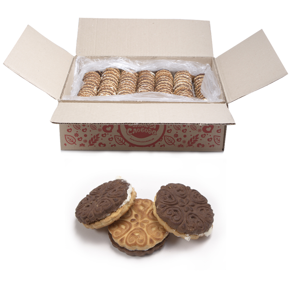 Печенье Сладкая Слобода Внучка со сливочным кремом двухцветное коробка 3,5кг