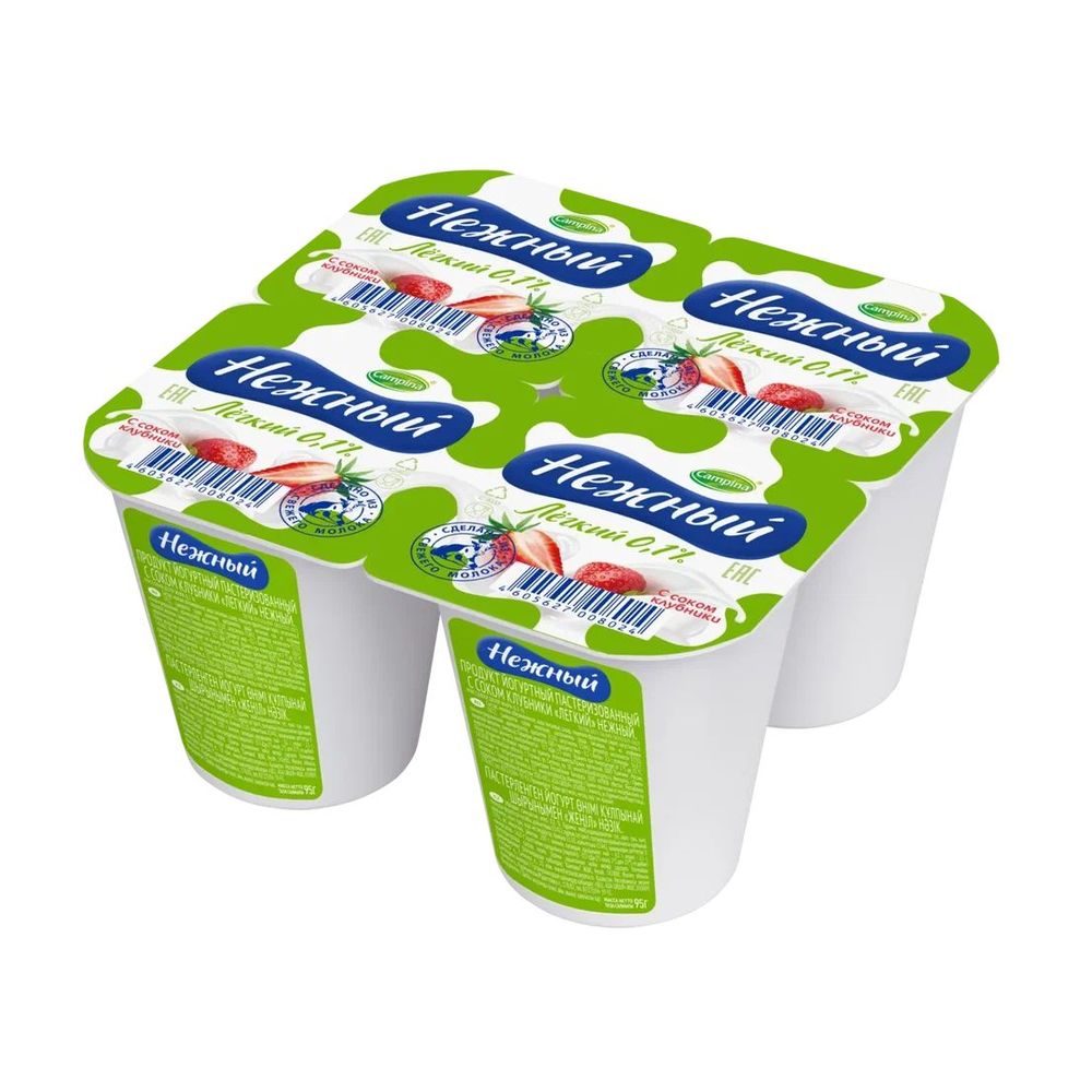 Йогурт Кампина Нежный легкий с соком клубники 0,1% 95г стакан