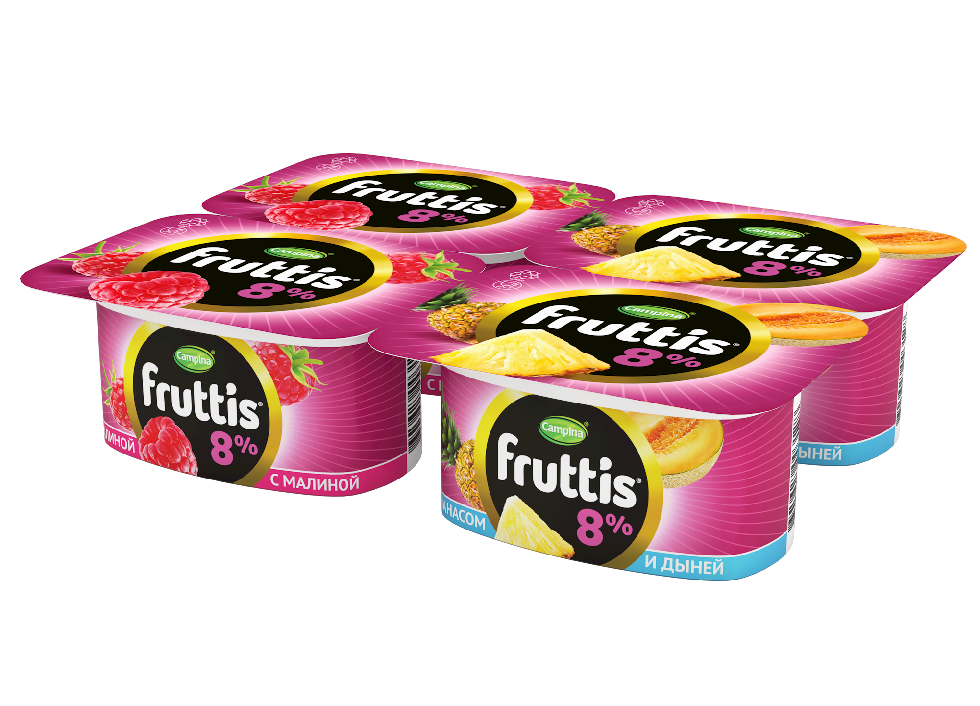 Йогуртный продукт Fruttis 8% Малина/Ананас-дыня, 115г