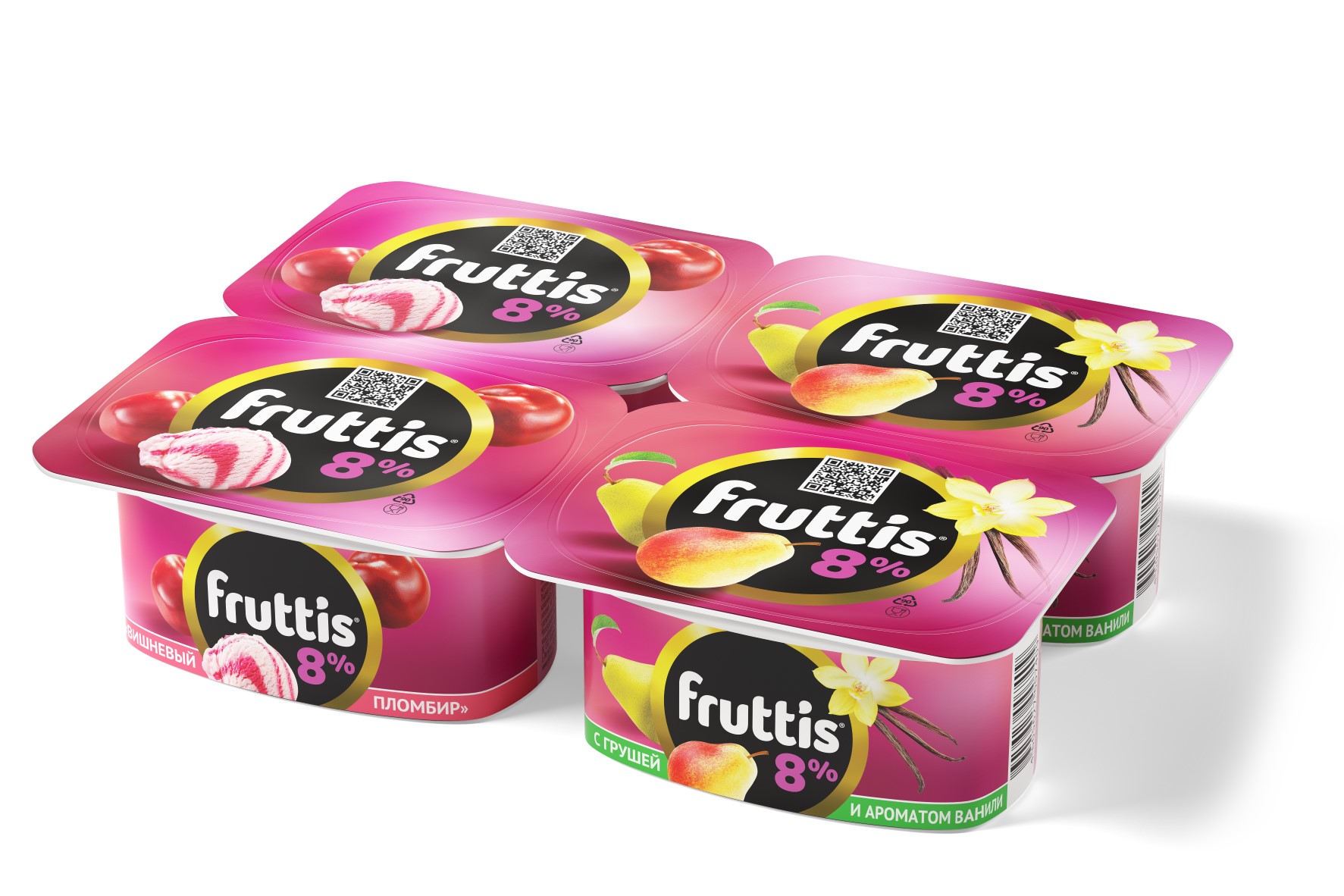 Йогурт Фруттис суперэкстра со вкусом вишн. пломбира/ груши-ванили 8% 115г стакан