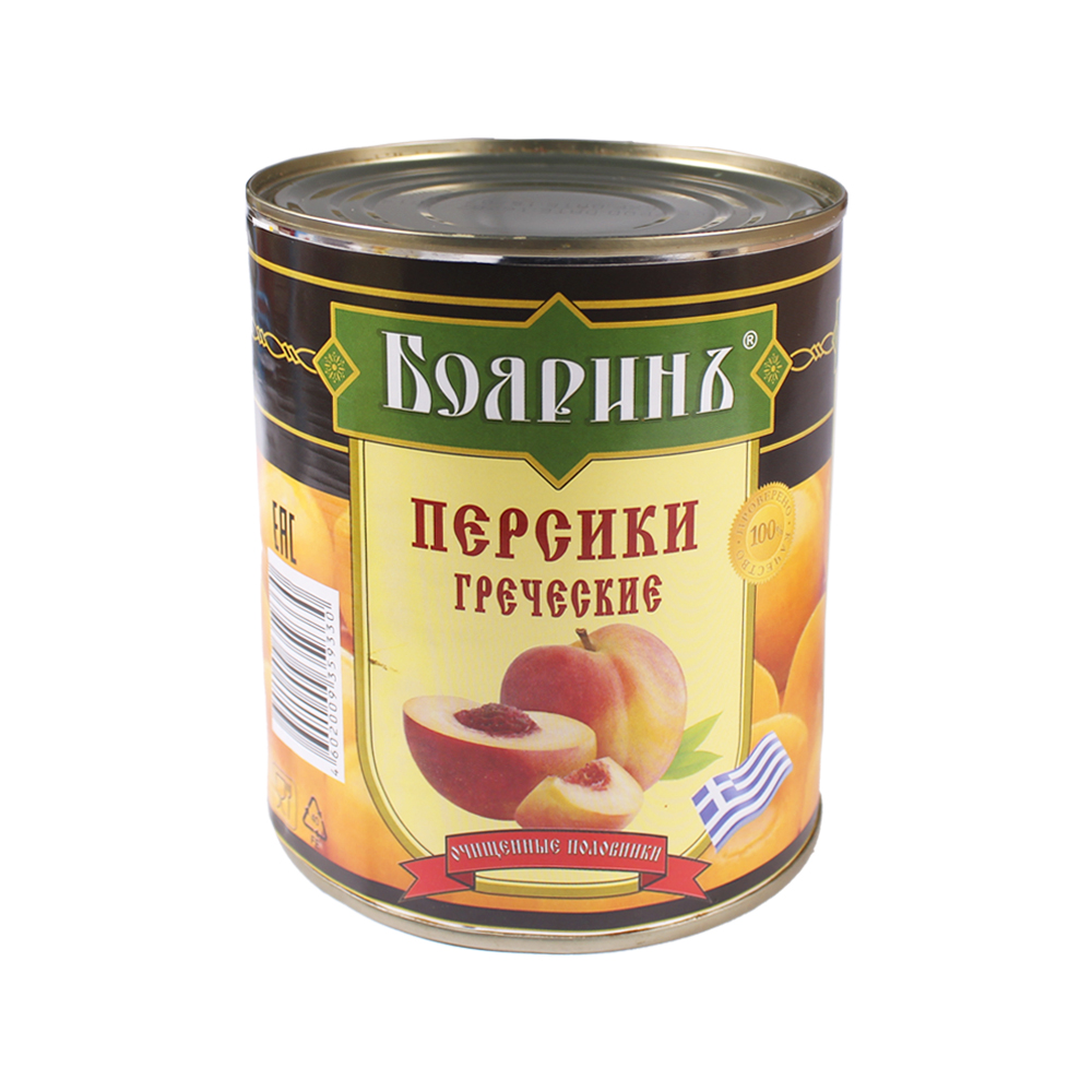 Персики  половинки Боярин в легком сиропе ж/б  имп 850 мл (вес 470г)