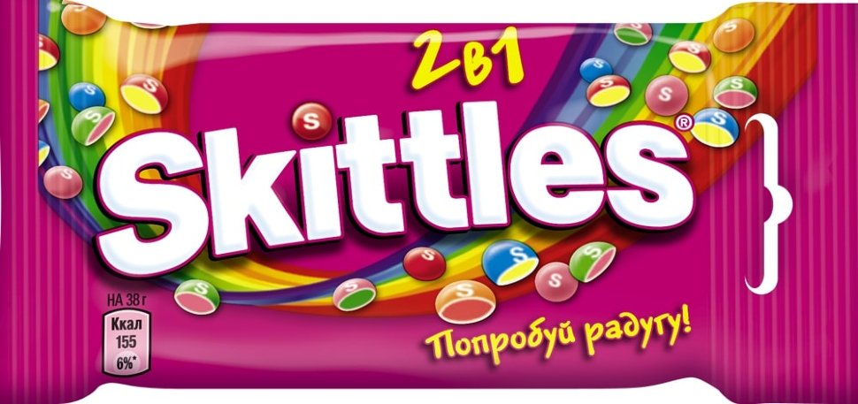 Драже Skittles 2в1 в разноцветной сахарной глазури 38г