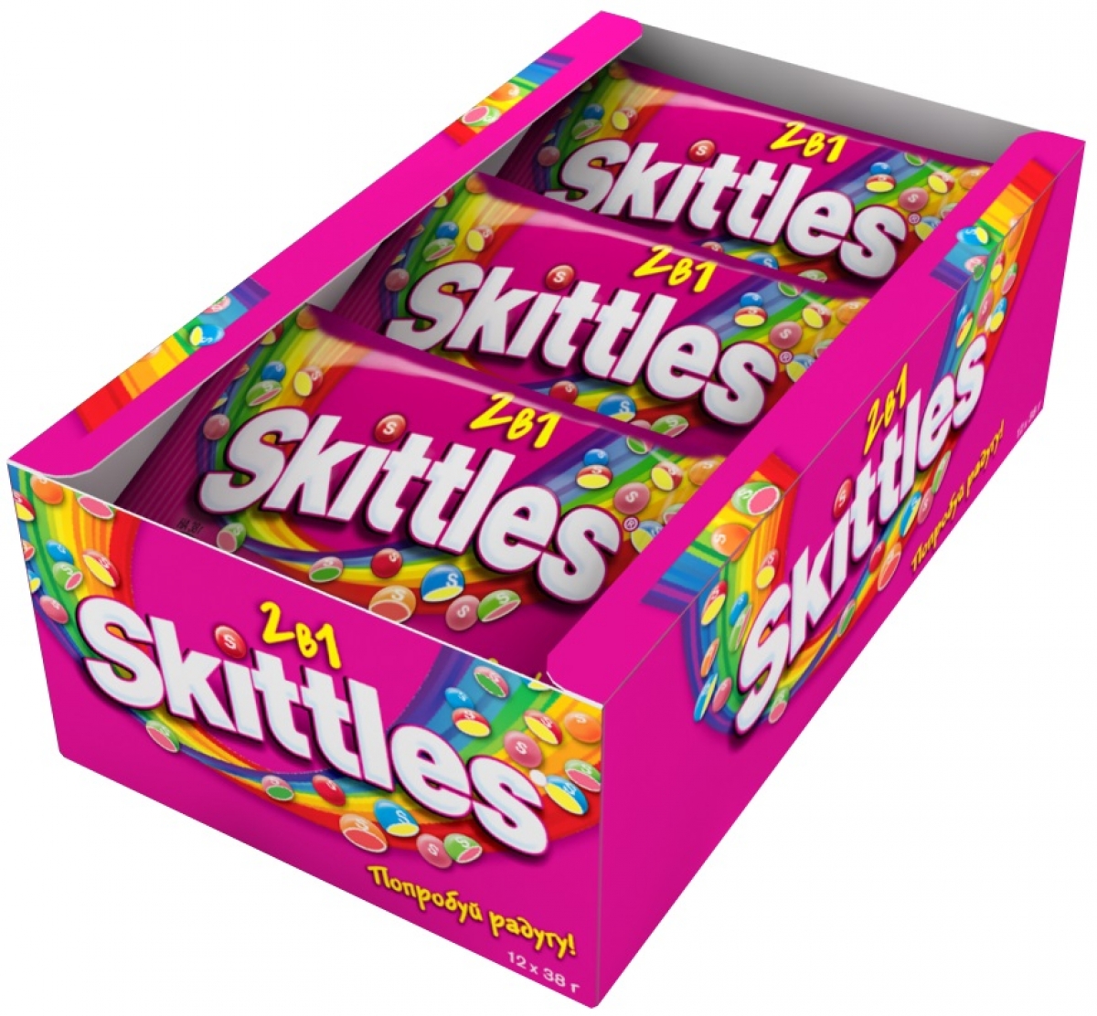 Драже Skittles 2в1 в разноцветной сахарной глазури 38г