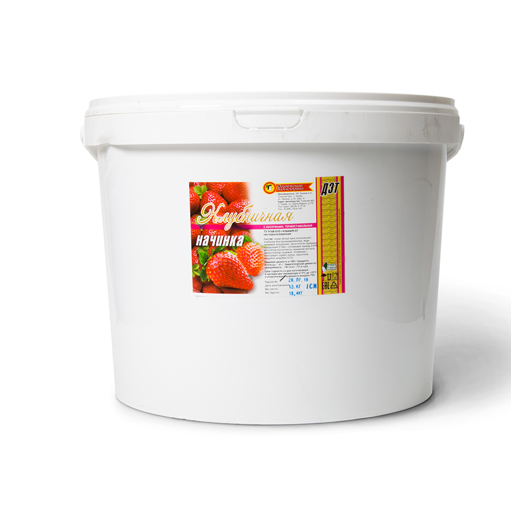 Начинка ДЭТ  клубника  с кусочками термостабильная 13 кг
