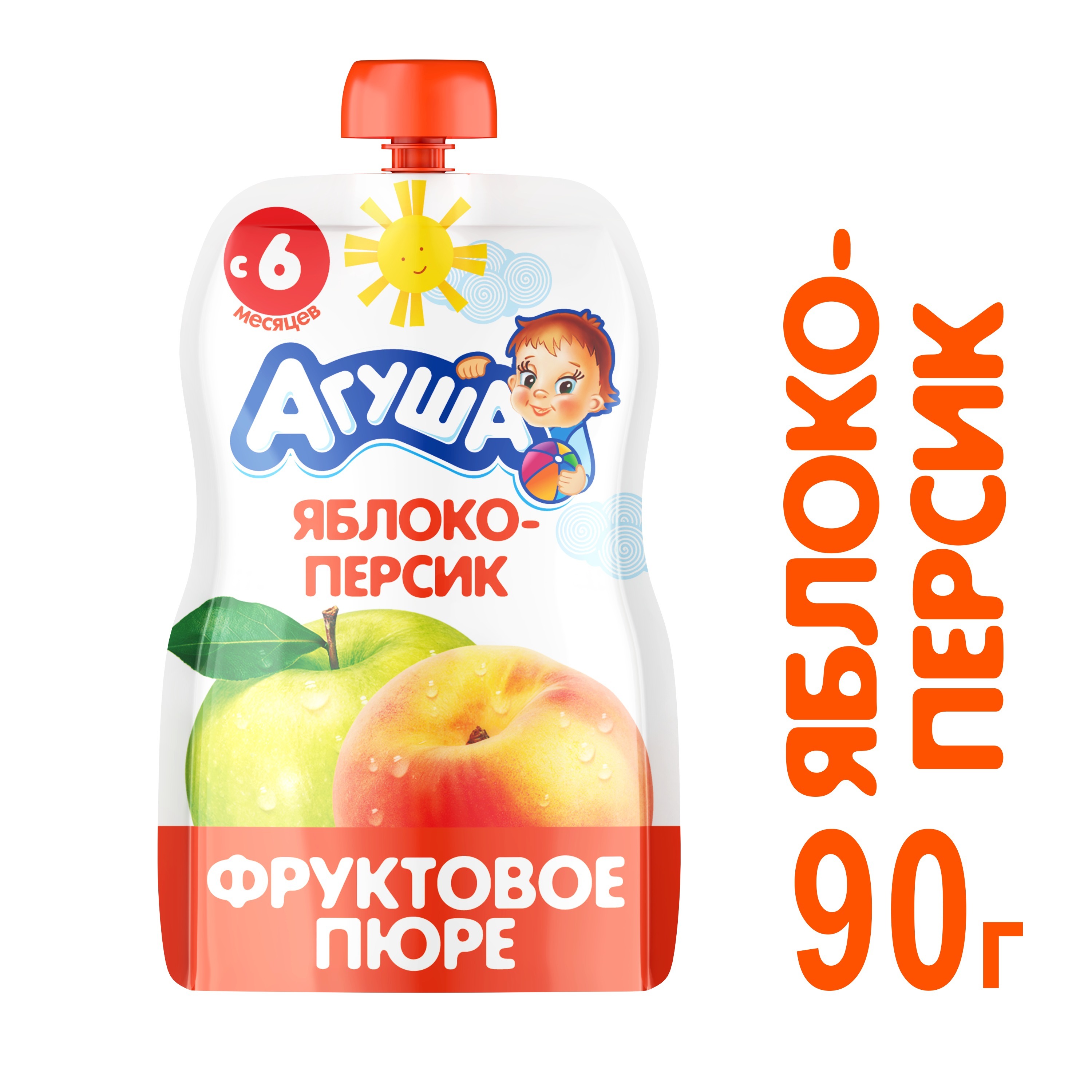 Пюре фруктовое Агуша Яблоко-персик 90 г пауч-пак