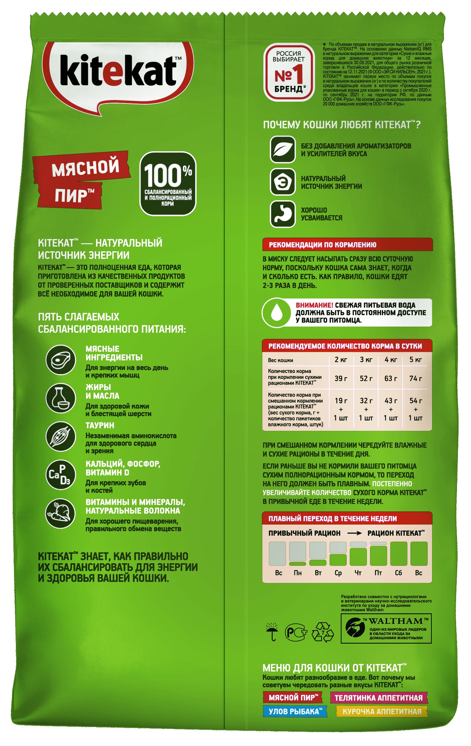 Сухой полнорационный корм Kitekat для взрослых кошек «Мясной Пир», 1.9кг