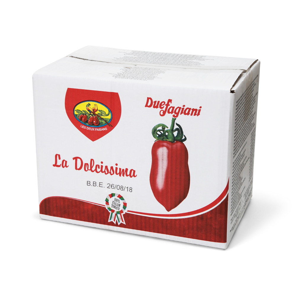 Мякоть длинных итальянских томатов Dolcissima (10 x 10 мм), 2х5 кг, Steriltom, Италия