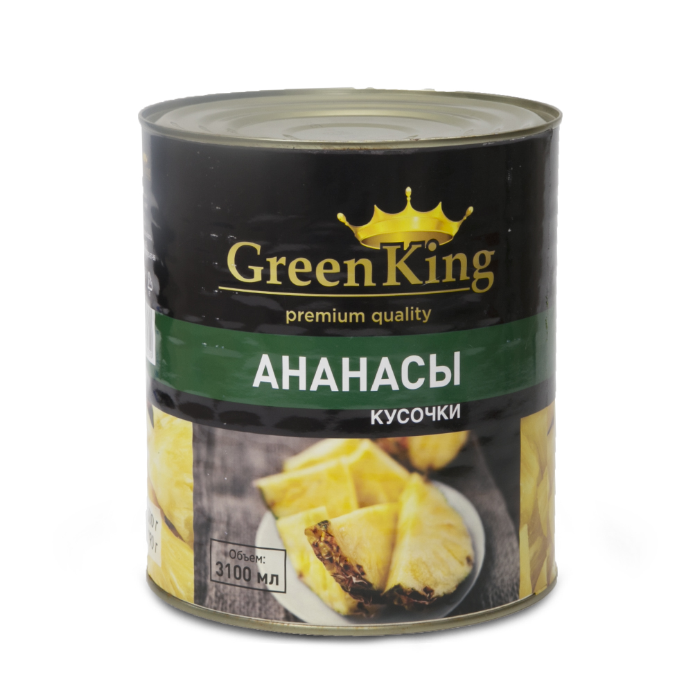 Ананасы кусочки Green King  в легком сиропе 3100 мл
