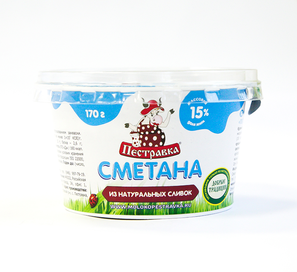Сметана Пестравка 15% 170г стакан