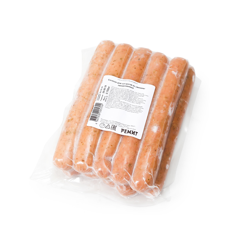 Сосиски для хот-догов Ремит  из свинины замороженные 0,75кг