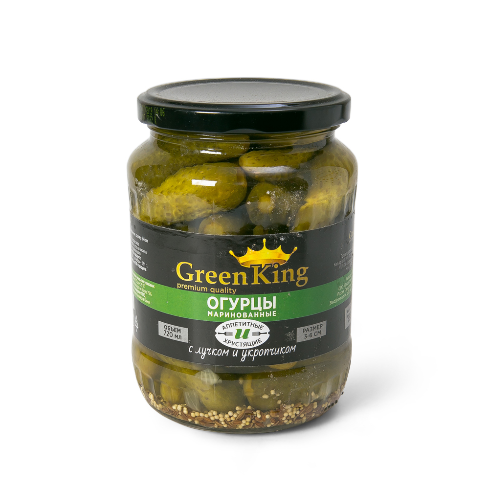 Огурцы маринованные Green King 3-6 см 720 мл/12 шт
