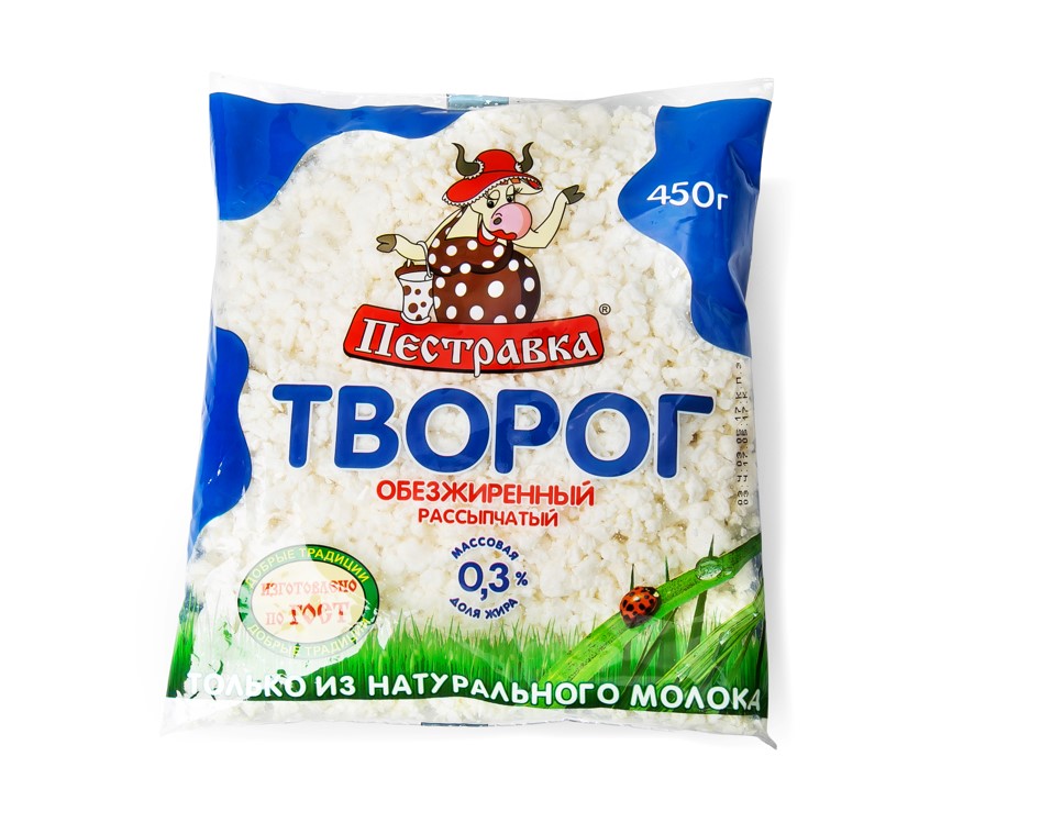 Творог Пестравка 0,3% 450г пакет АКЦИЯ