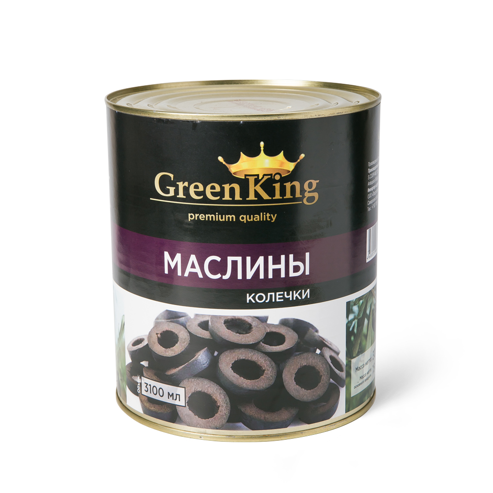 Маслины Green King Испания резанные без косточки 3100мл 6шт сухой вес 1450г