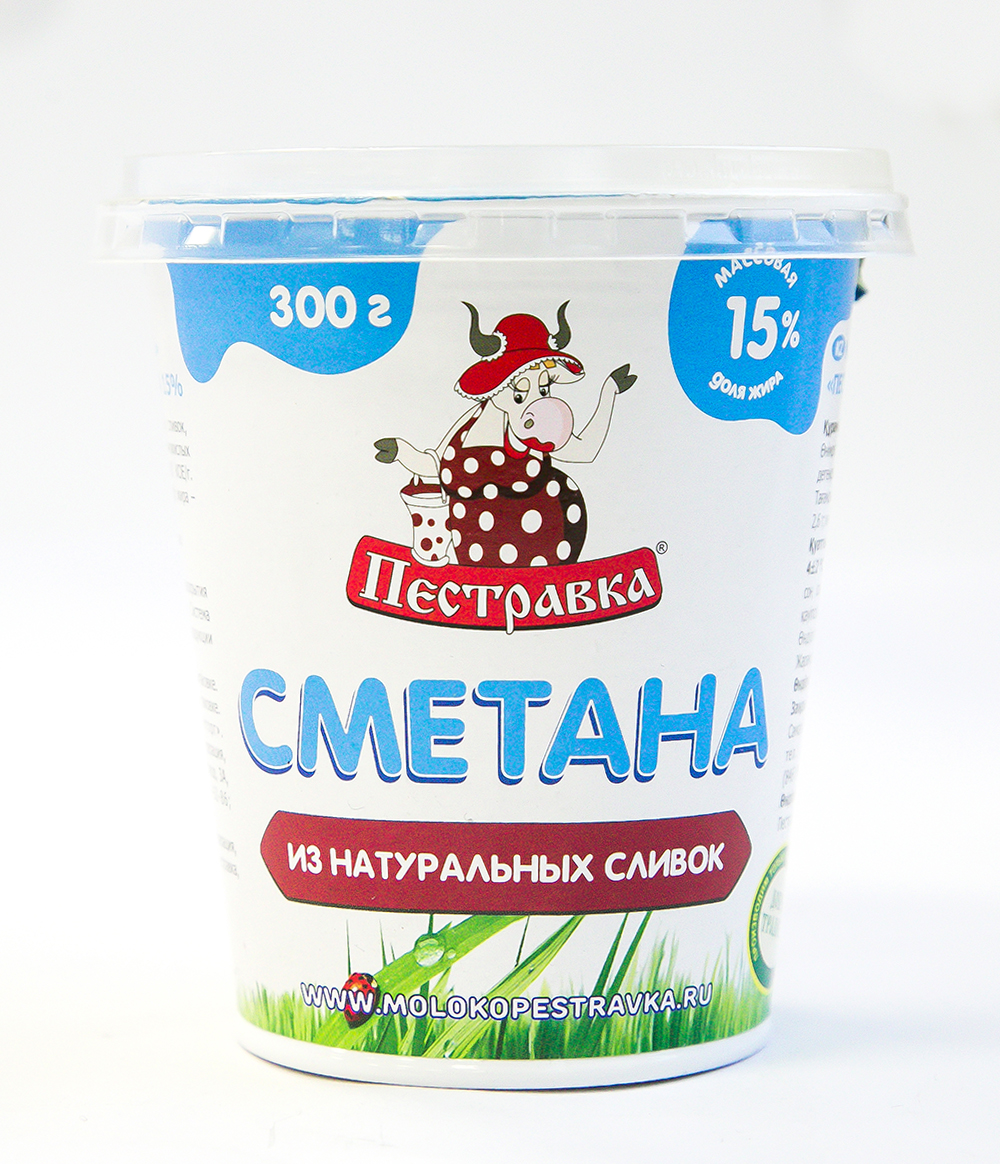 Сметана Пестравка  15% 300г стакан