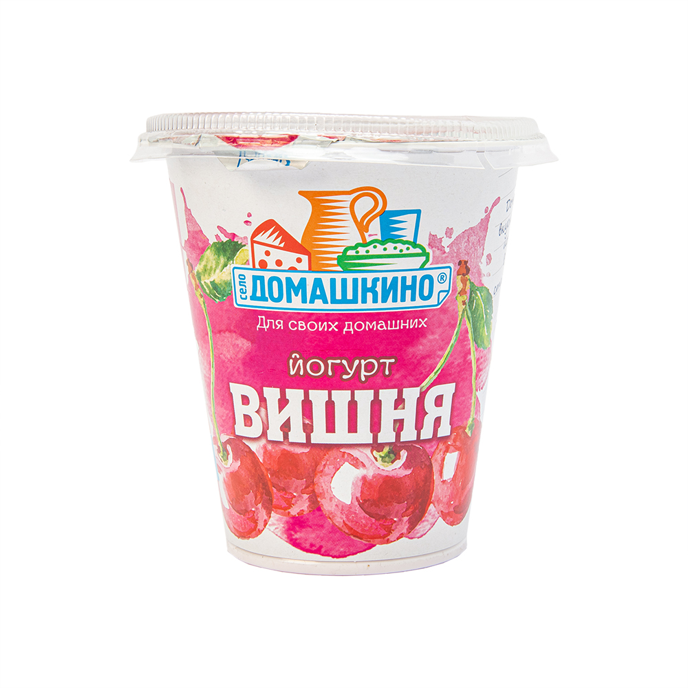 Йогурт фруктовый  Село Домашкино со вкусом вишни 2,5%290г пл.стакан