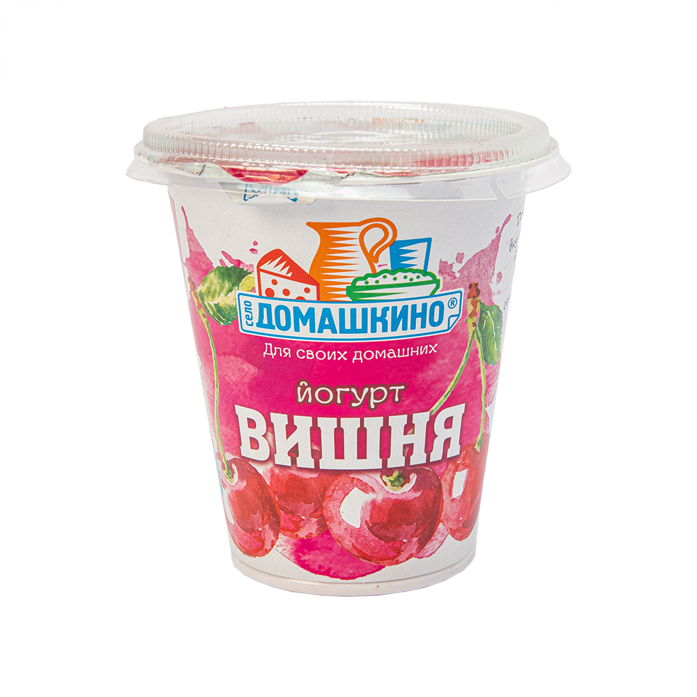 Йогурт фруктовый  Село Домашкино со вкусом вишни 2,5%290г пл.стакан
