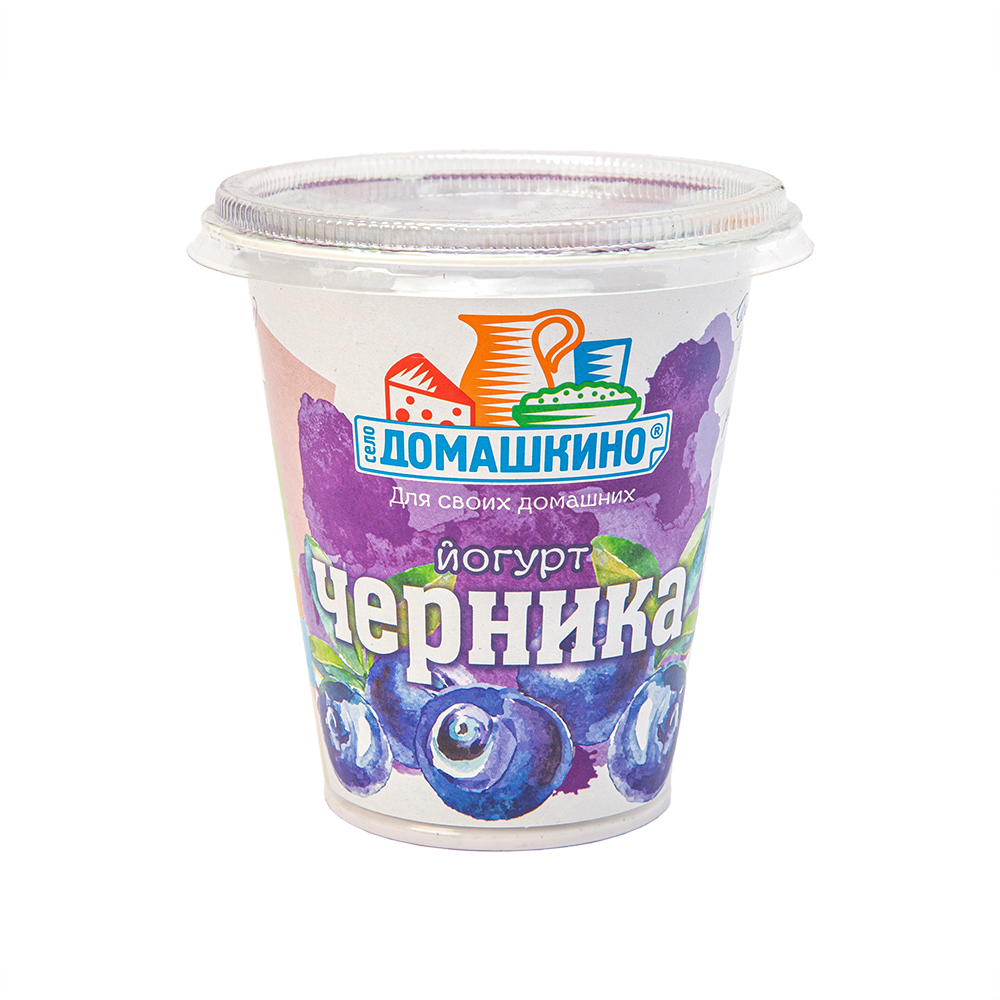 Йогурт фруктовый  Село Домашкино со вкусом черники 2,5% 290г пл.стакан