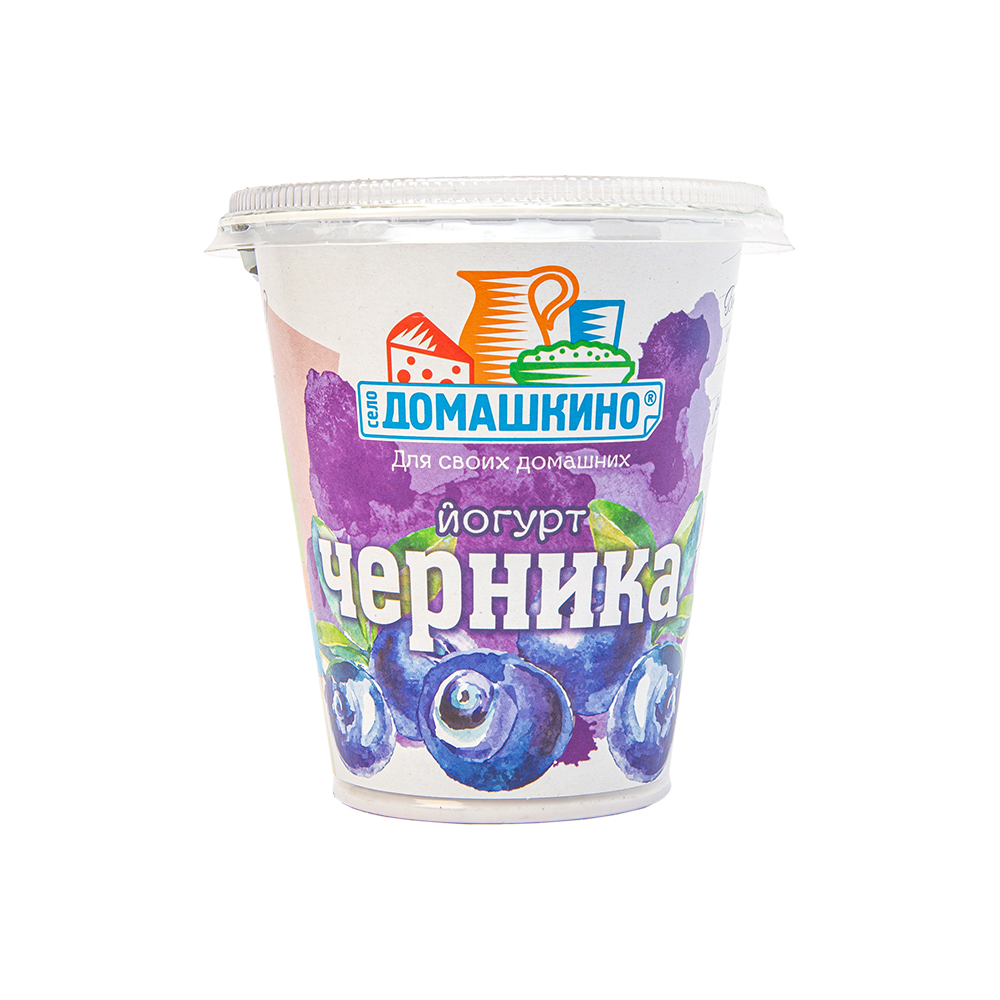 Йогурт фруктовый  Село Домашкино со вкусом черники 2,5% 290г пл.стакан