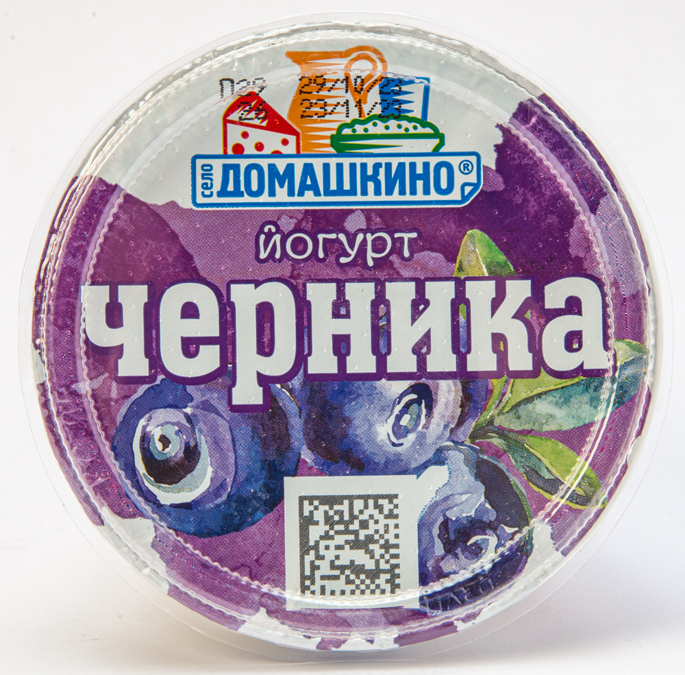 Йогурт фруктовый  Село Домашкино со вкусом черники 2,5% 290г пл.стакан