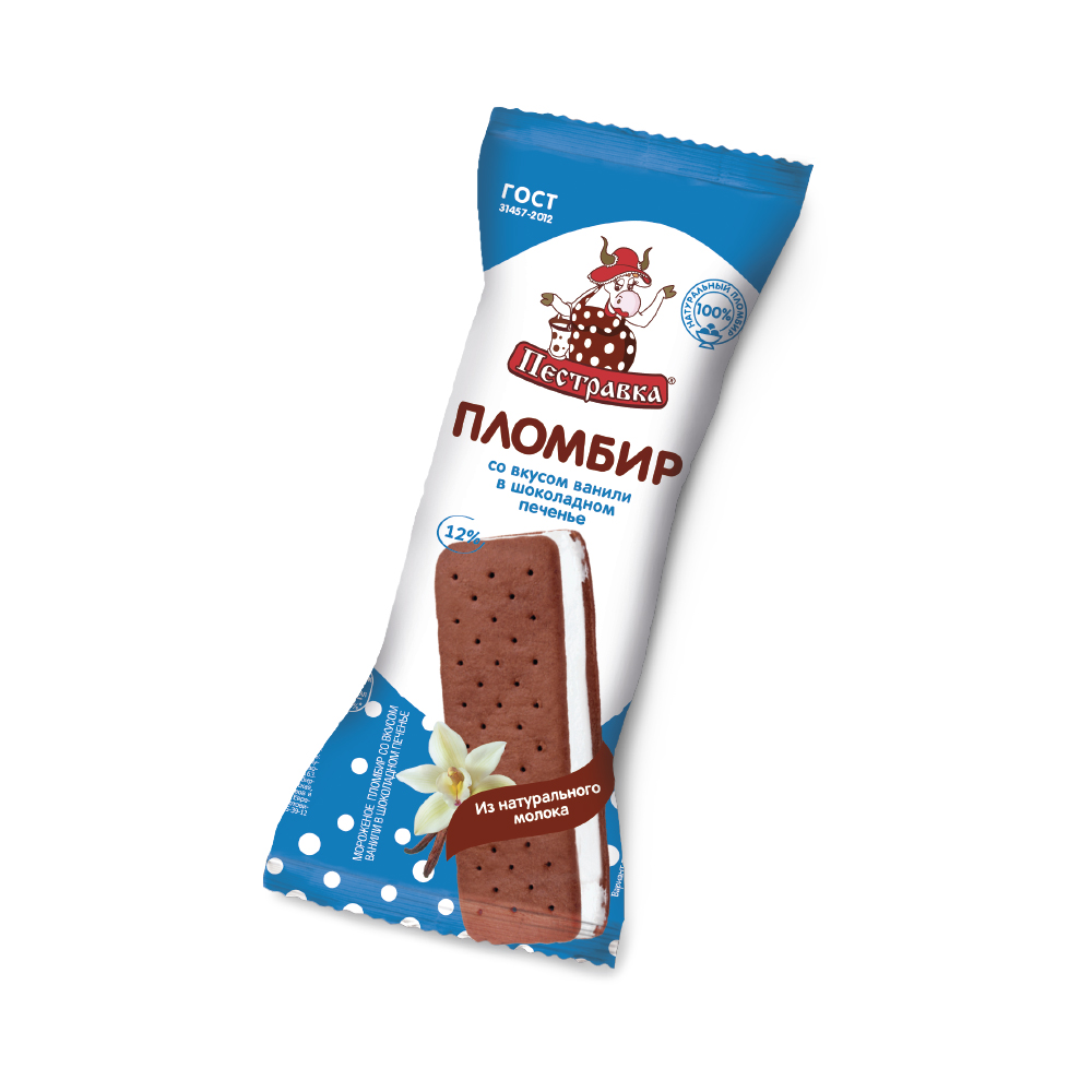 Мороженое ПЕСТРАВКА сэндвич ваниль в шок.печенье 24*76г (Б11)