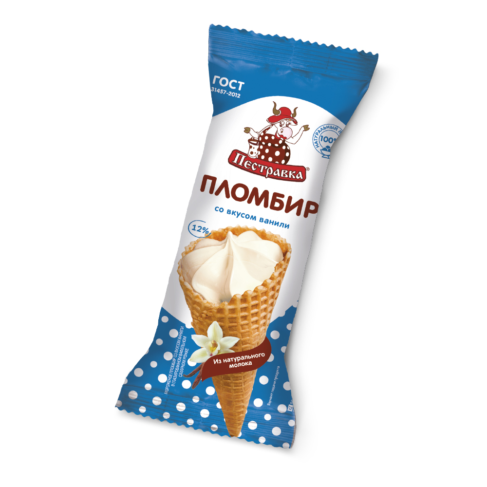 Мороженое ПЕСТРАВКА рожок ваниль 18*120г (Р28)