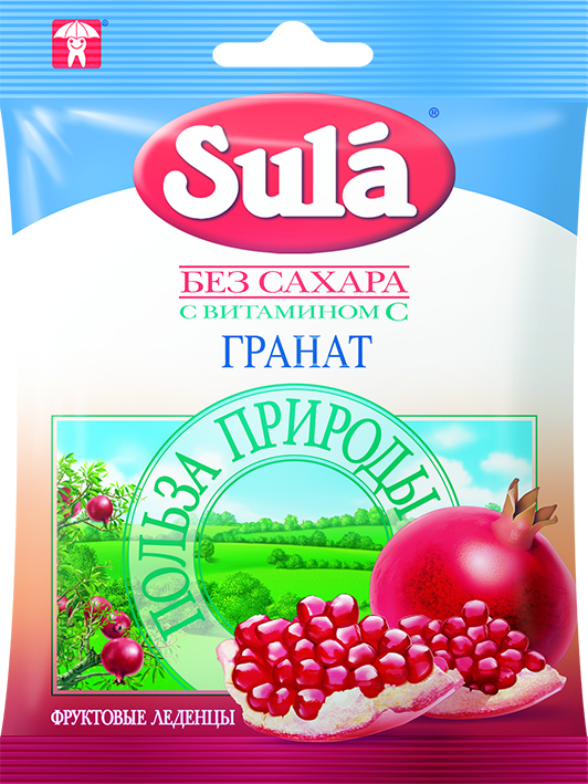 Леденцы без сахара Sula Гранат, 60 г х 20шт