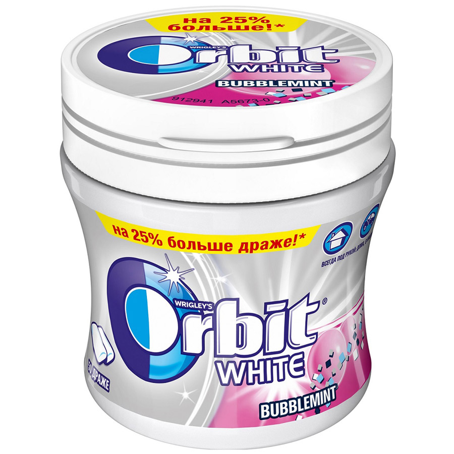 Жевательная резинка Orbit  White Bubblemint 68г, банка