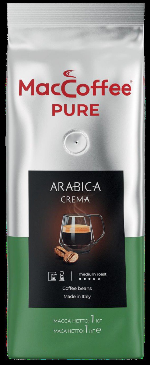 Кофе MacCoffeе PURE ARABICA CREMA натур.в зернах, м/у 1000г*6шт