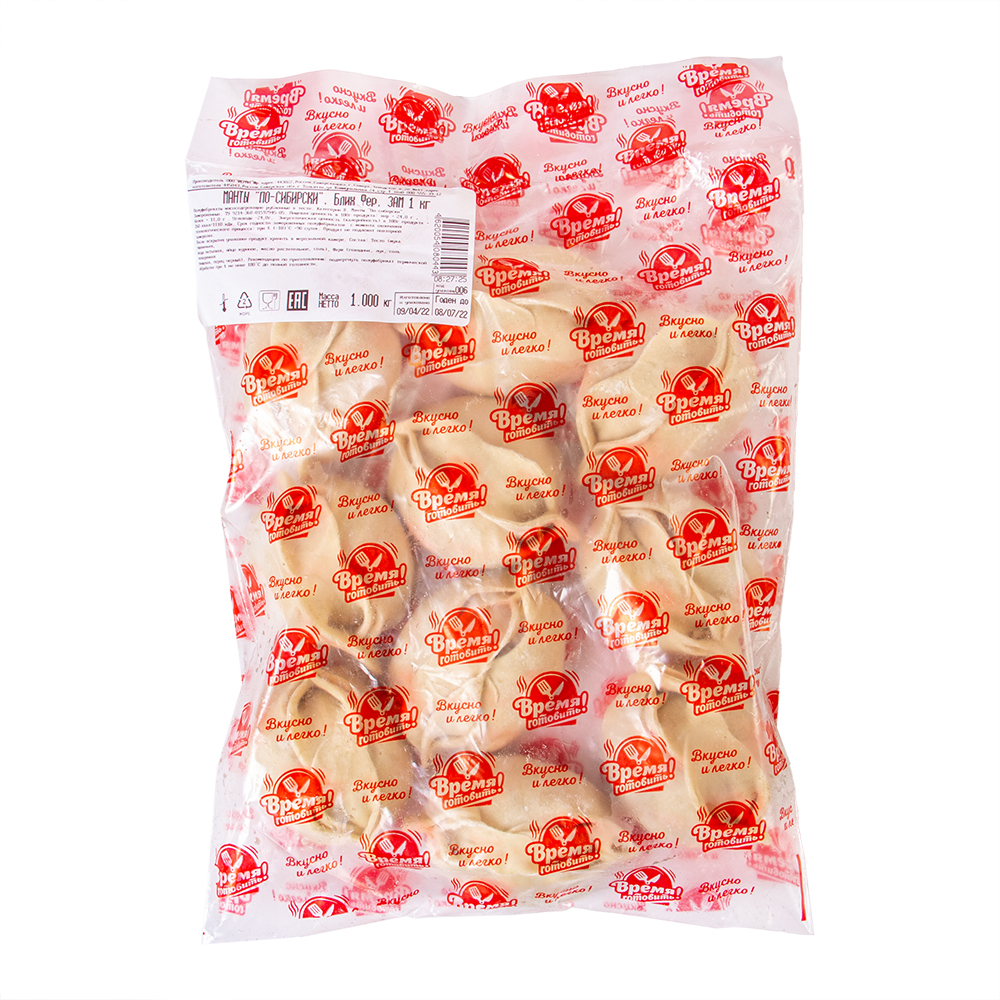 Манты « По-сибирски», пакет 1 кг, зам.Ферма