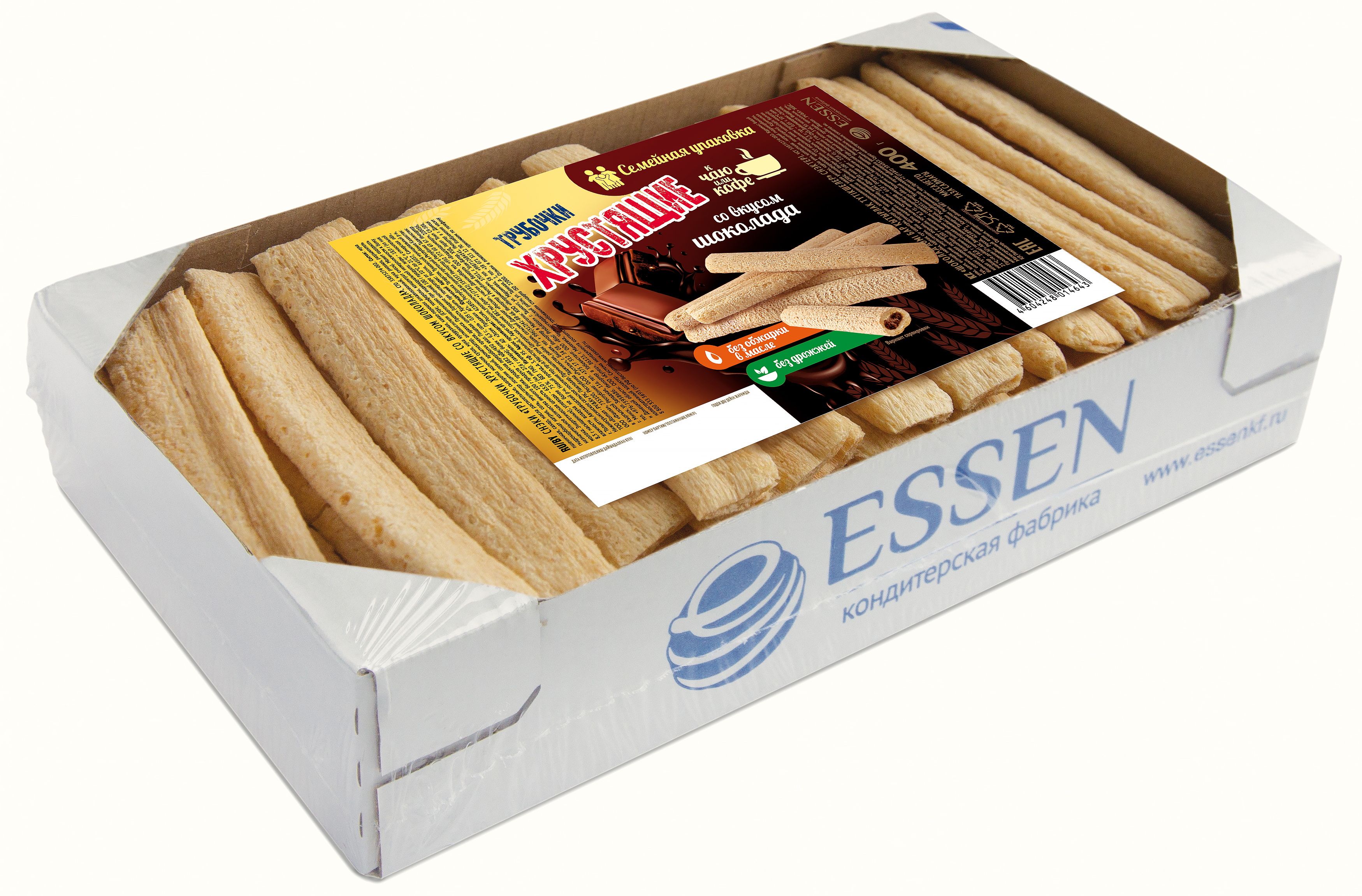 Снэки ЭССЕН "Трубочки хрустящие со вкусом шоколада", 400гр