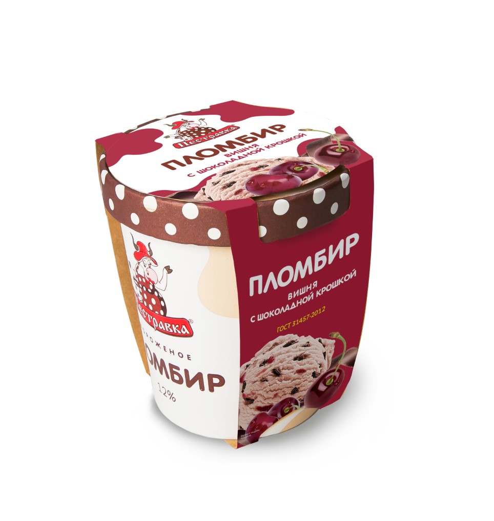 Мороженое Пестравка ведёрко пл-р с вишневым наполн. и шок. крошкой 12% (В33) 270г/6шт.