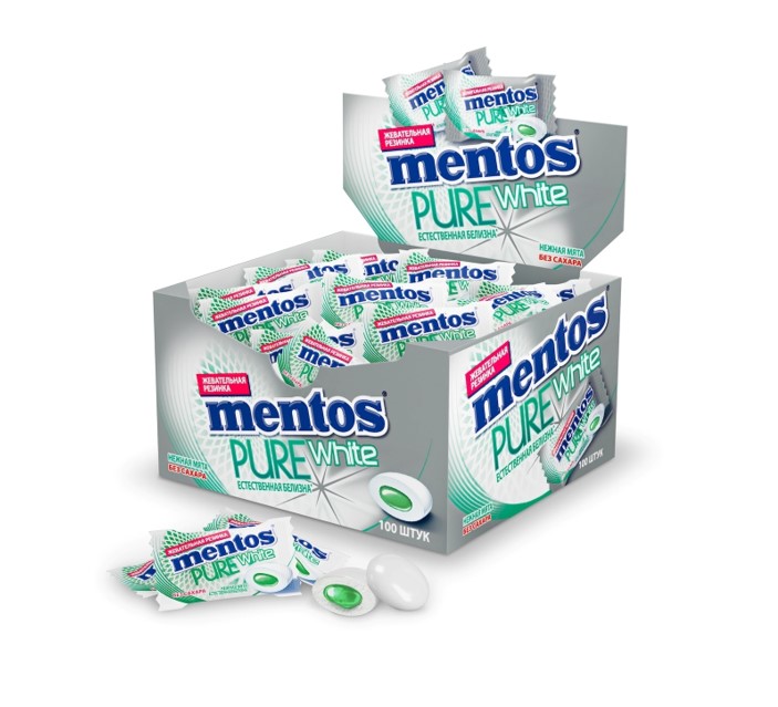 Жевательная резинка Mentos Pure White Нежная мята, моно 2г, 100шт